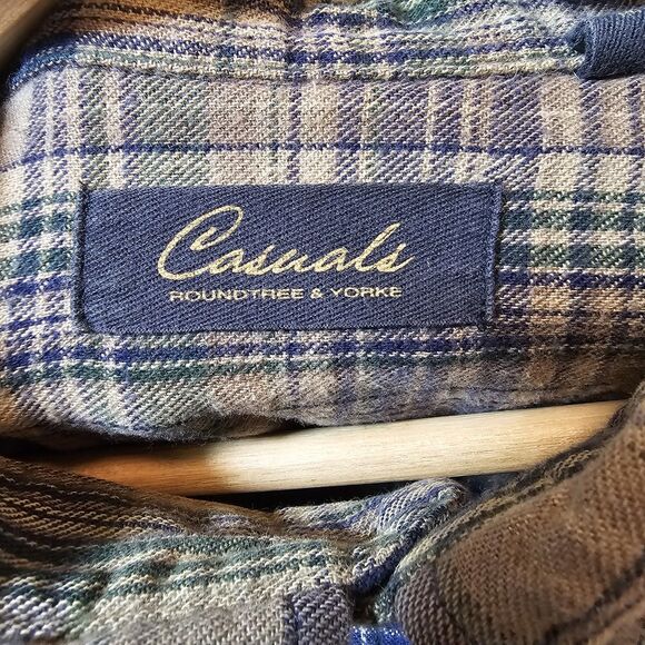 Roundtree And Yorke Casuals Flannel Outdoors Tan Blue Green Mens Big 3XB - Picture 2 of 11